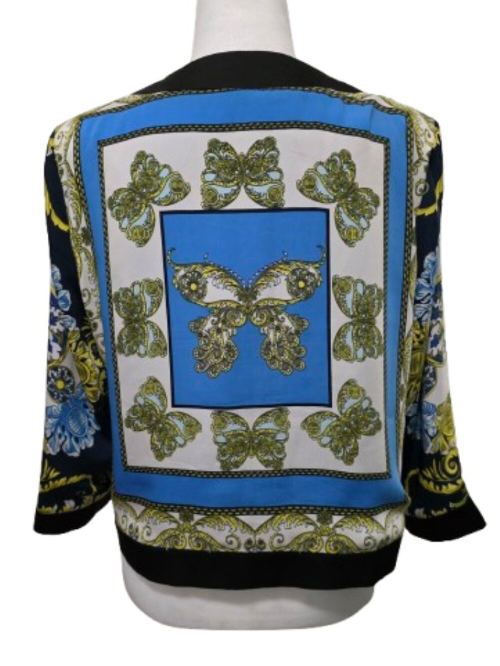 Boston Proper Blue Gold Baroque Butterfly Print Jacket Blazer Sz 10 - Picture 7 of 12